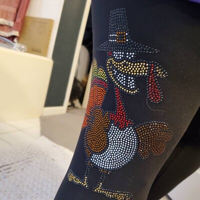 Hand Embellished Autumn Leaves Rhinestone Leggings – Buttery Soft Yoga Pants (One Size)
