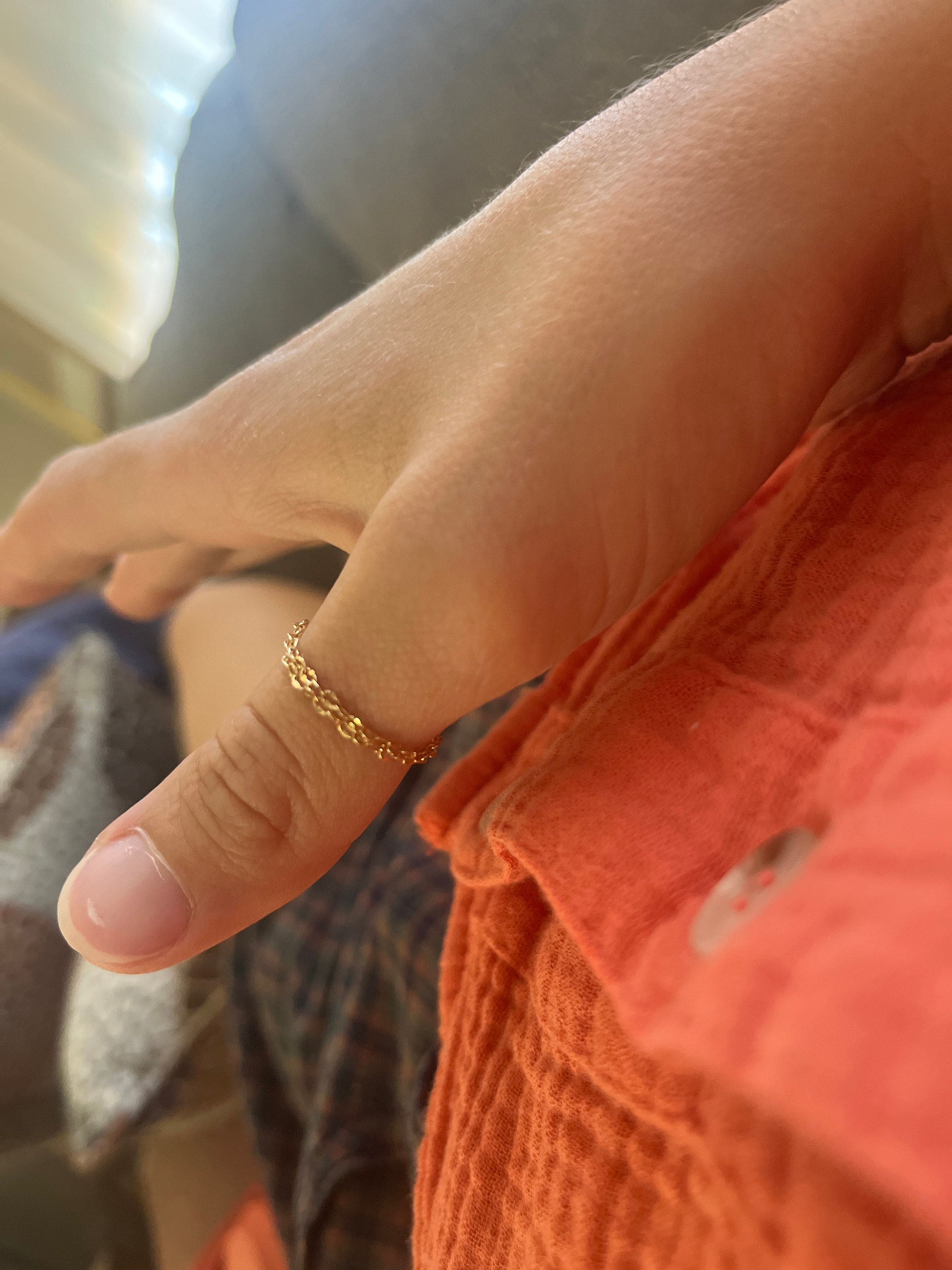 Permanent gold double chain ring dainty chain rings best gift for her