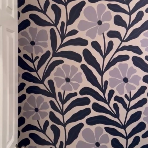 Wallpaper Peel and Stick Wallpaper Abstract Navy Large Floral Removable ...