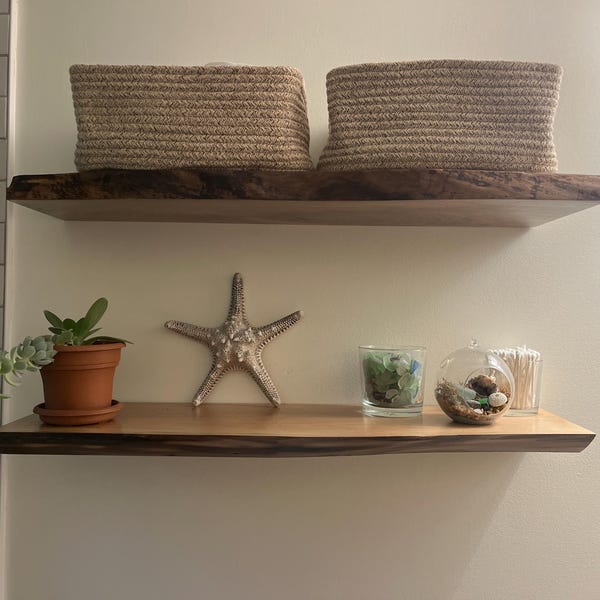 Rustic Solid Walnut Floating Living Room Shelves | 8.5'' Depth | Live ...