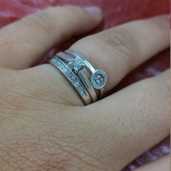 Sterling Silver Stamped Initial Ring - ONE Custom Letter Stacking Ring ...