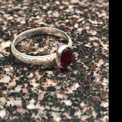 Silver Ruby Ring // Sterling Silver Birthstone Stacking Ring - Etsy