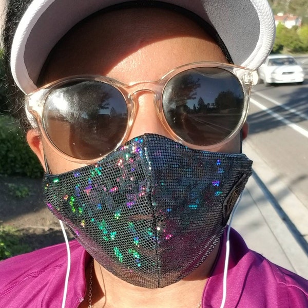 Face Mask | Rave Mask | Bling Face Mask | Black Iridescent Mask ...