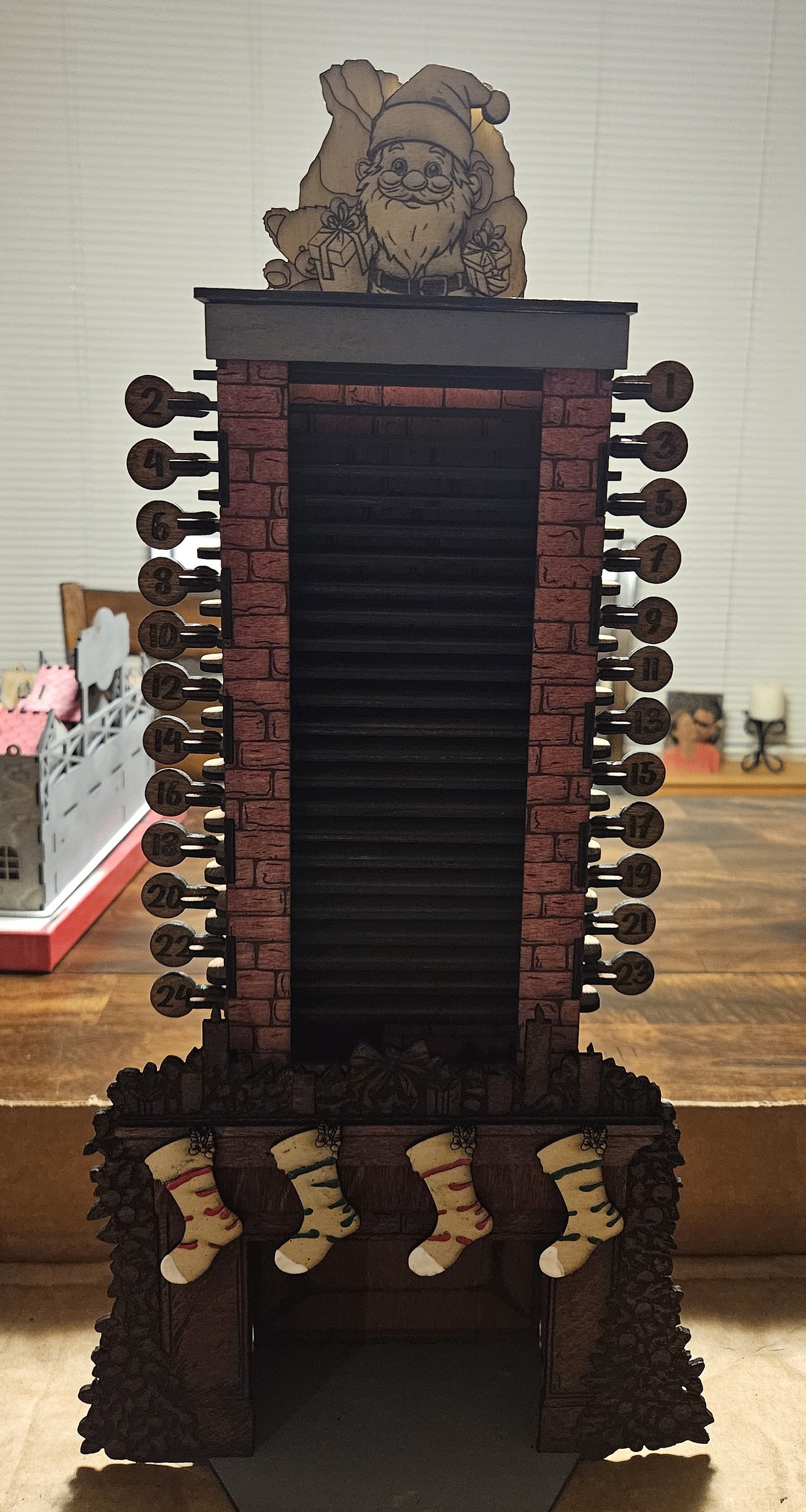 Santa in the Chimney, Christmas Advent Countdown Calendar, Laser Cutting