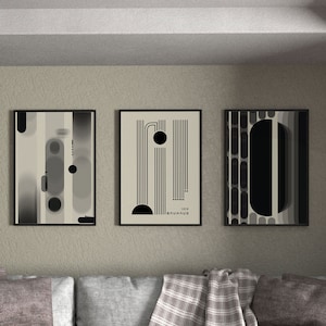Bauhaus Black and White Gray Set of 3 Poster Prints Wall Art Digital ...