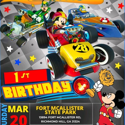 Mickey and the Roadster Racers Invitation for Kids Birthday Party, Backside and Thank Your Card ...