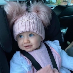 Baby Kinder Mädchen Jungen Doppel Pom Poms Hut Winter Warm Strickmütze Outdoor Baby Kinder Mädchen Jungen Doppel Pom Poms Hut Winter Warm Strickmütze Outdoor