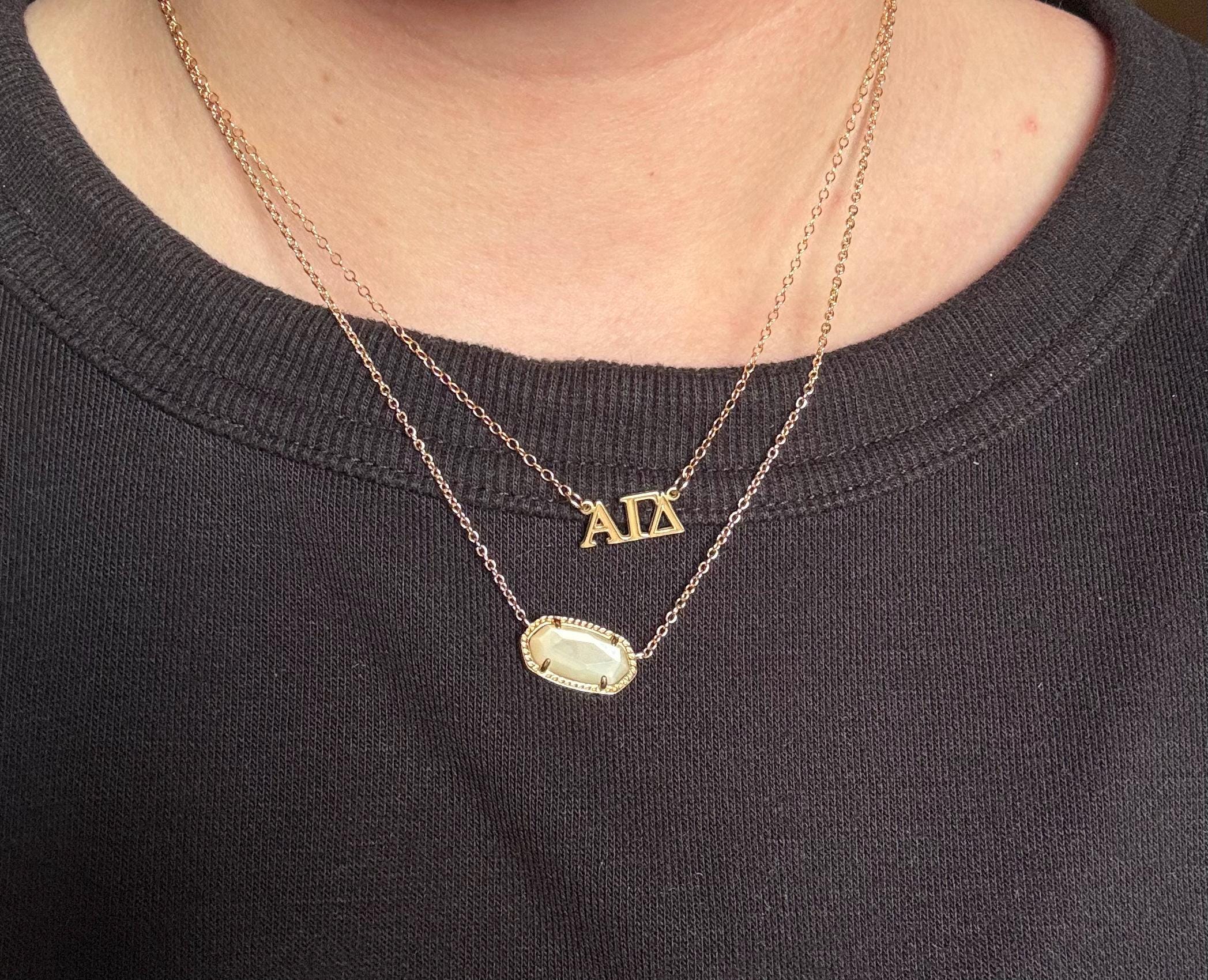 SORORITY NAME necklace • greek letters jewelry • Kappa Alpha Theta Chi Omega Delta Pi Zeta Gamma Phi Mu Sigma Omicron Psi Xi Beta NECC3AFMIp