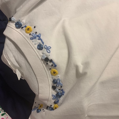 Embroidery shirt 7- music hand embroidered organic cotton shirt in teal blue