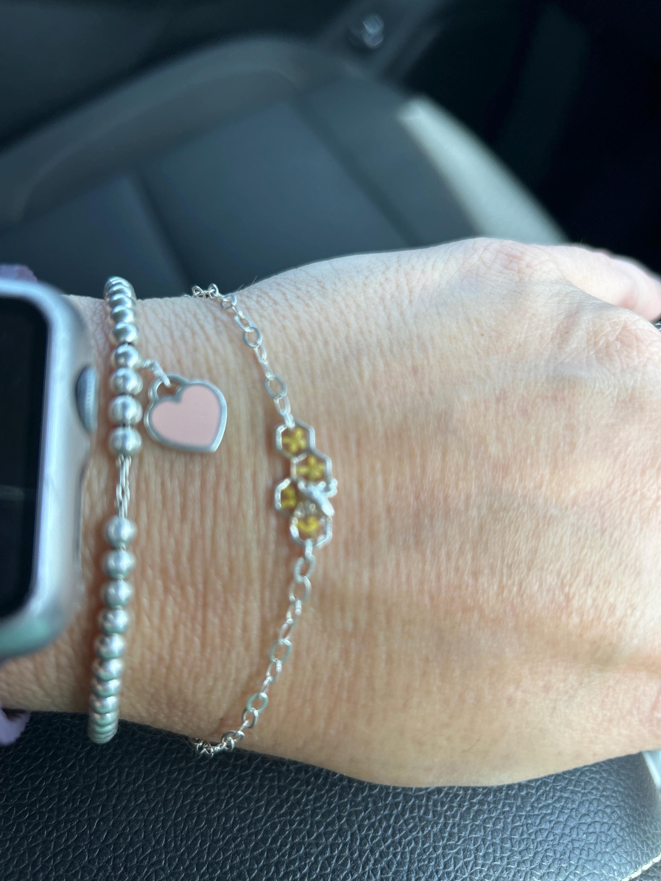 Sterling silver bee bracelet with yellow flowers, honeycomb bumble bee bracelet for women with angelite charm, birthday gifts for her