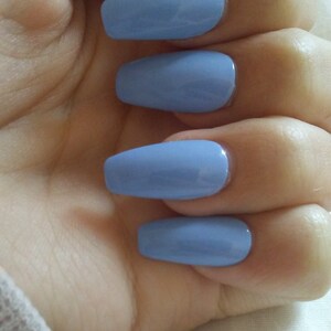 Matte Light Blue Coffin Nails Pastel Blue Press Glue On Long Etsy