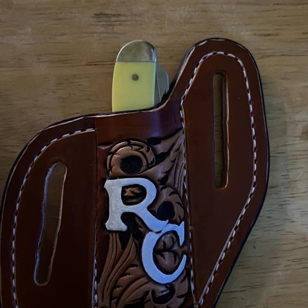 3D Leather Pancake Knife Sheath with Floral Tooling main image 1