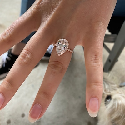 3ct Pear Cut Moissanite Engagement Ring Pear Shaped Wedding Ring Rose