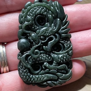 Natural Carved Dark Green Jade Good Luck Pendant - Etsy