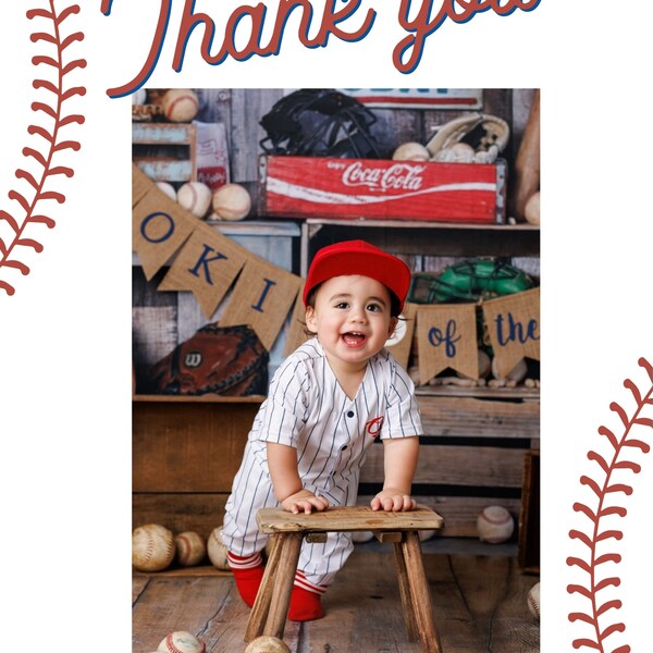 Baseball 1st Birthday Thank You Card, Photo, Rookie of the Year Party ...