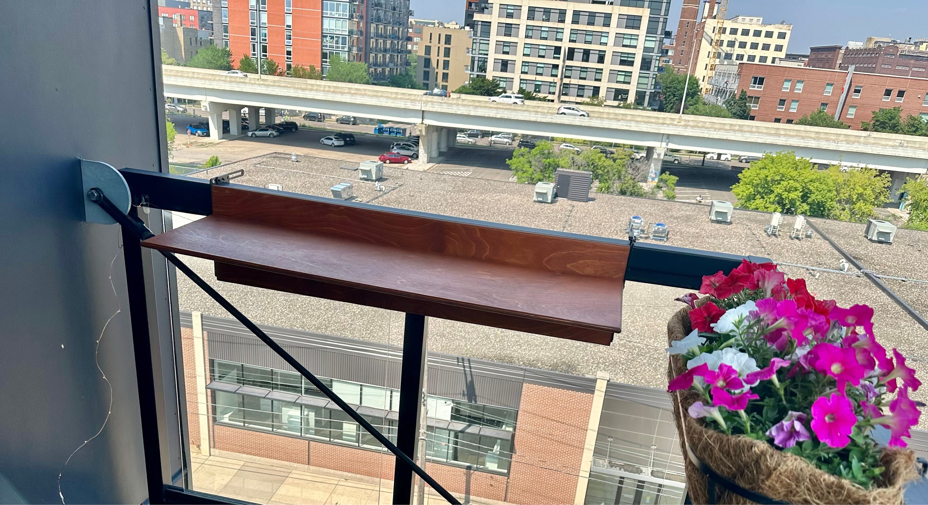 Folding Space Saving Bar Table for Deck, Veranda and Porch Railings, Balcony Bar Table Hanging over Railing, Outdoor Foldable Railing Table