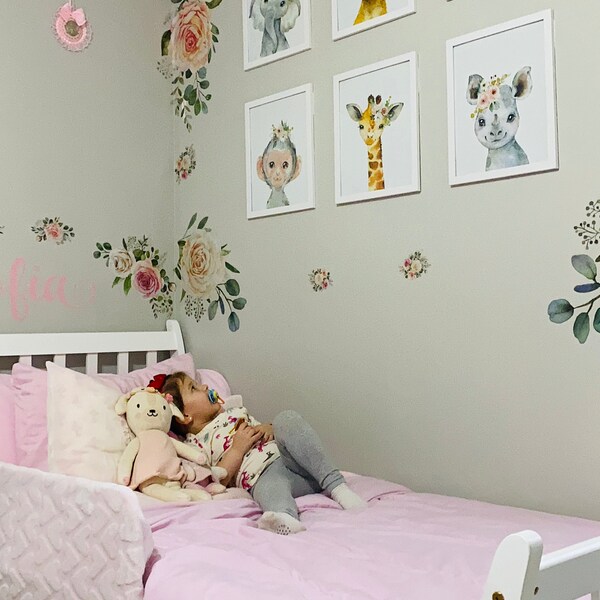Nursery Decor Girl - Baby Girl Nursery Wall Art - Safari Baby Animal ...