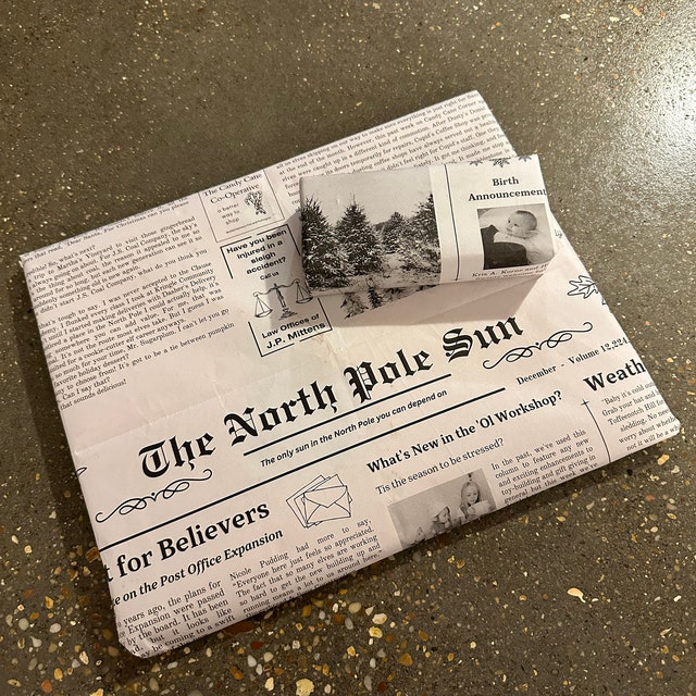 Wrapping Paper  North Pole Chronicle Newspaper - 3 Sheets – Black