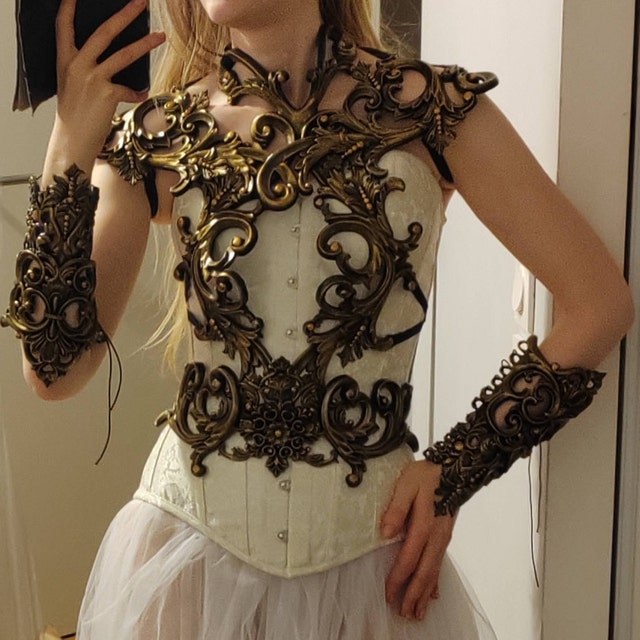 Gold Filigree Latex Belt Metallic Rubber Steampunk Gothic