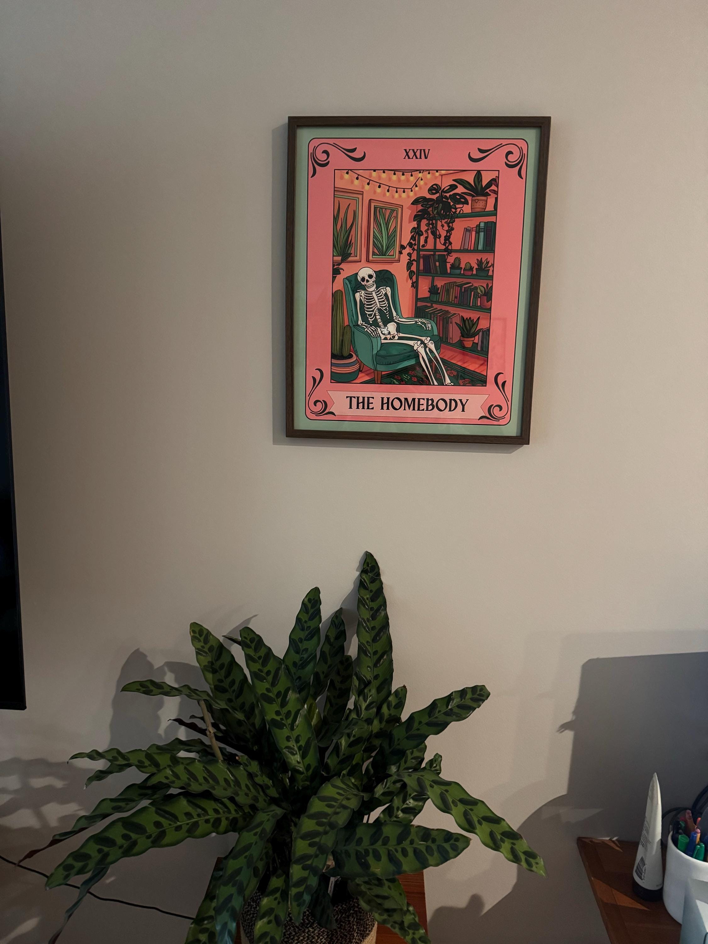 The Homebody Tarot Card - The Homebody Club Print - Spooky Print - Living Room Print - Cute Skeleton Print - Cute Spooky Print - Tarot Card