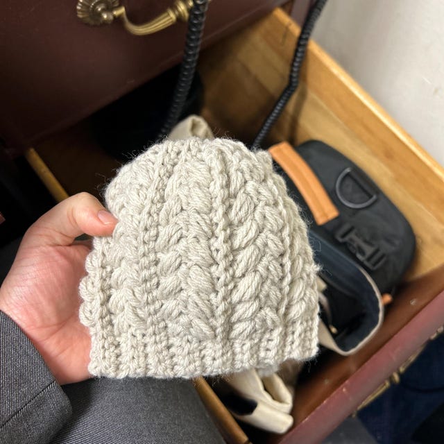 A customer's finished Snowy Wheat Stitch Puff Crochet Beanie Pattern