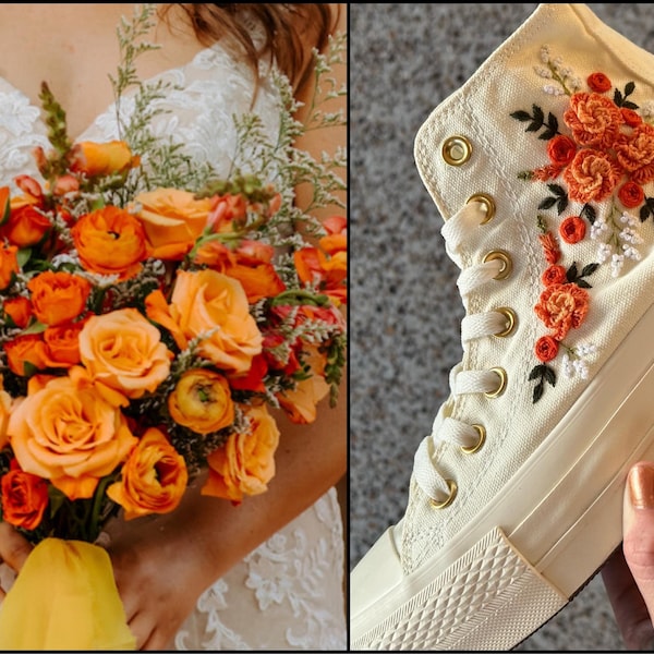 Wedding Converse for Bride, Fall Rustic Flower Embroidered Converse ...