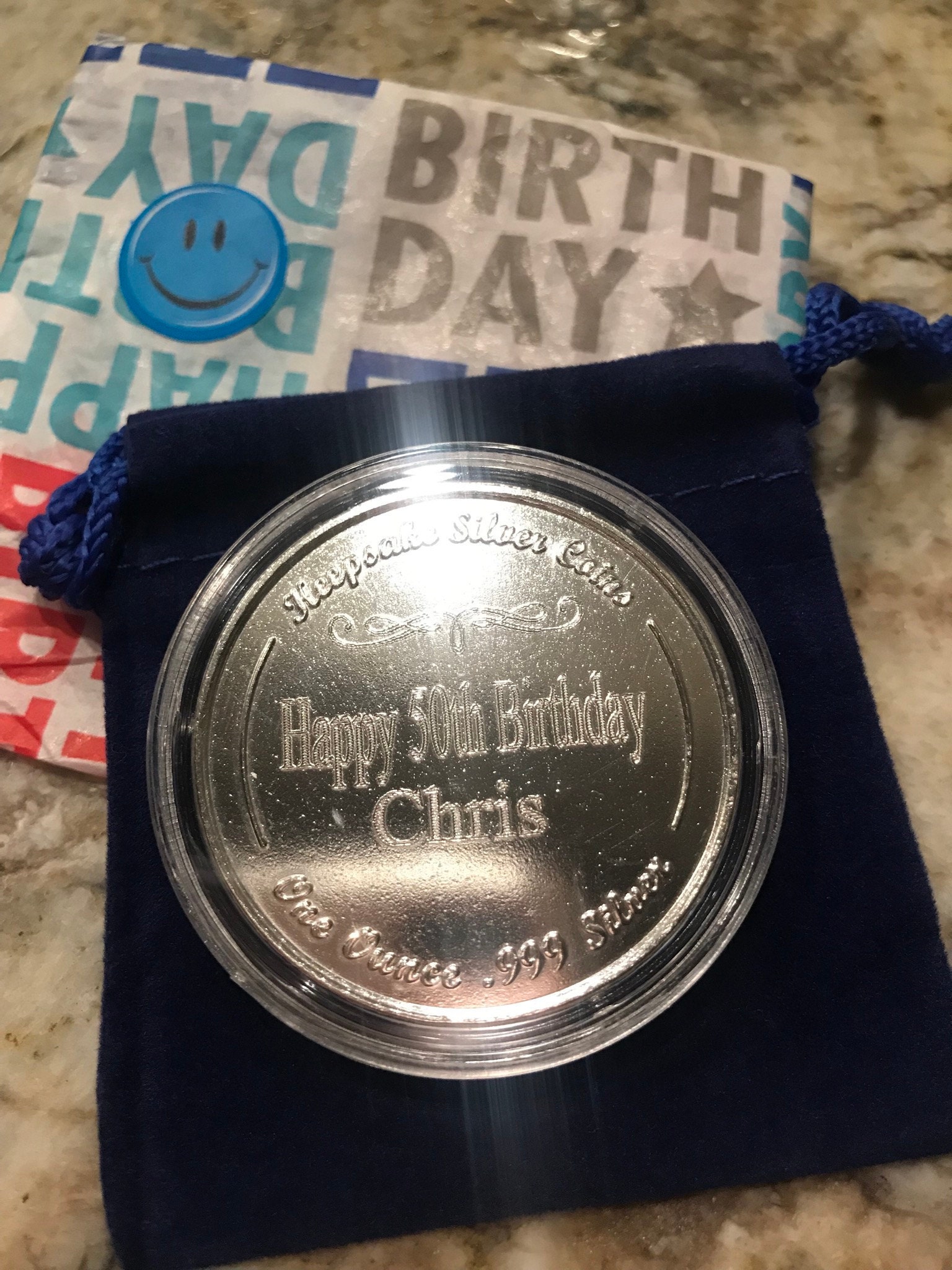Fine 999 Silver 1 oz Engravable Happy Birthday Gift. Free Custom