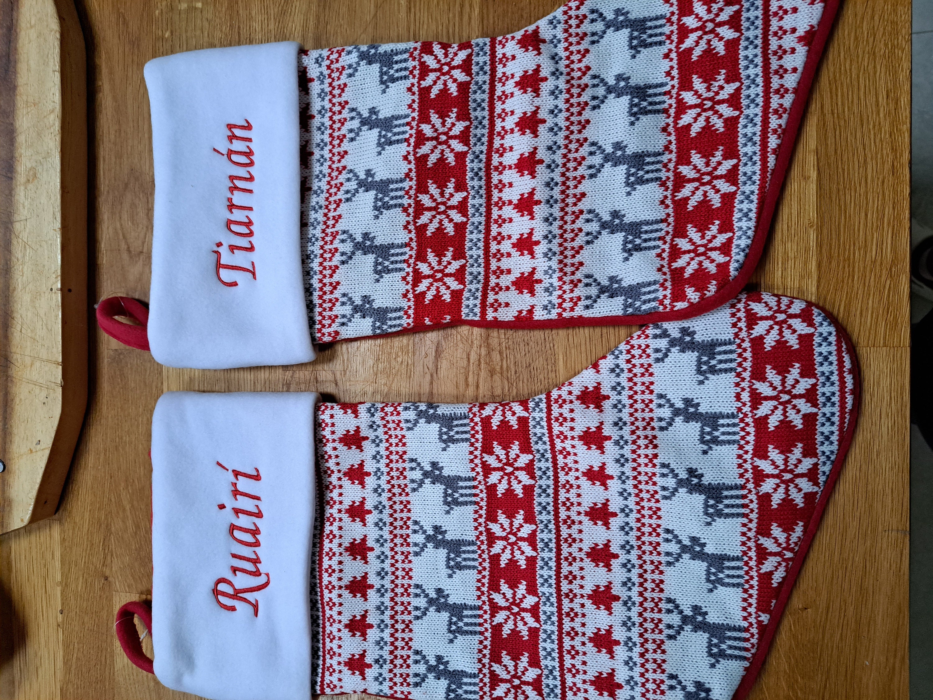 Fairisle Red Stocking - Personalized Christmas Stocking - Reindeer Stocking - Christmas Decor - Kids Christmas Stocking - Monogram Stocki