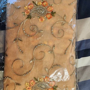 Peach French Net Saree Set main image 1