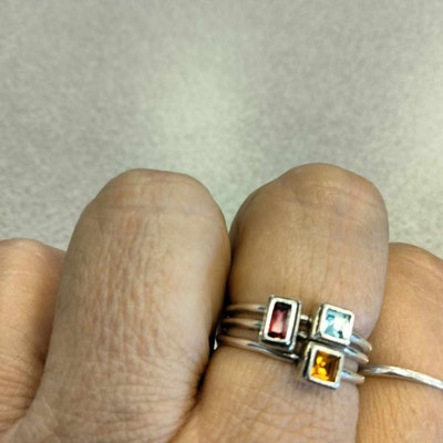 Set of 3 Stacking Family Birthstone Rings Sterling Silver Gemstone ...