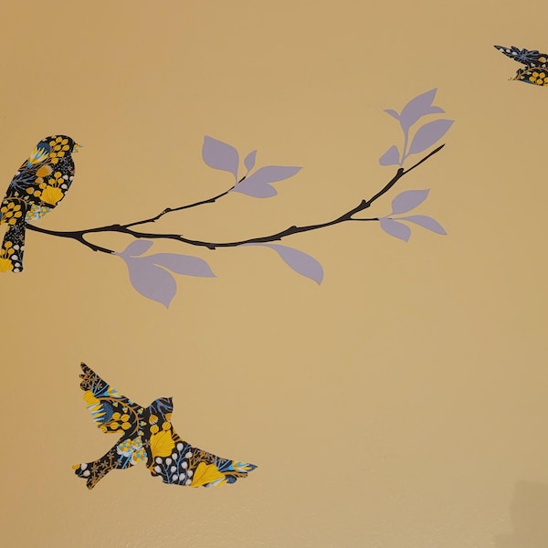 Birds and Tree Branch Wall Decal Set, Floral Harvest Pattern - Etsy