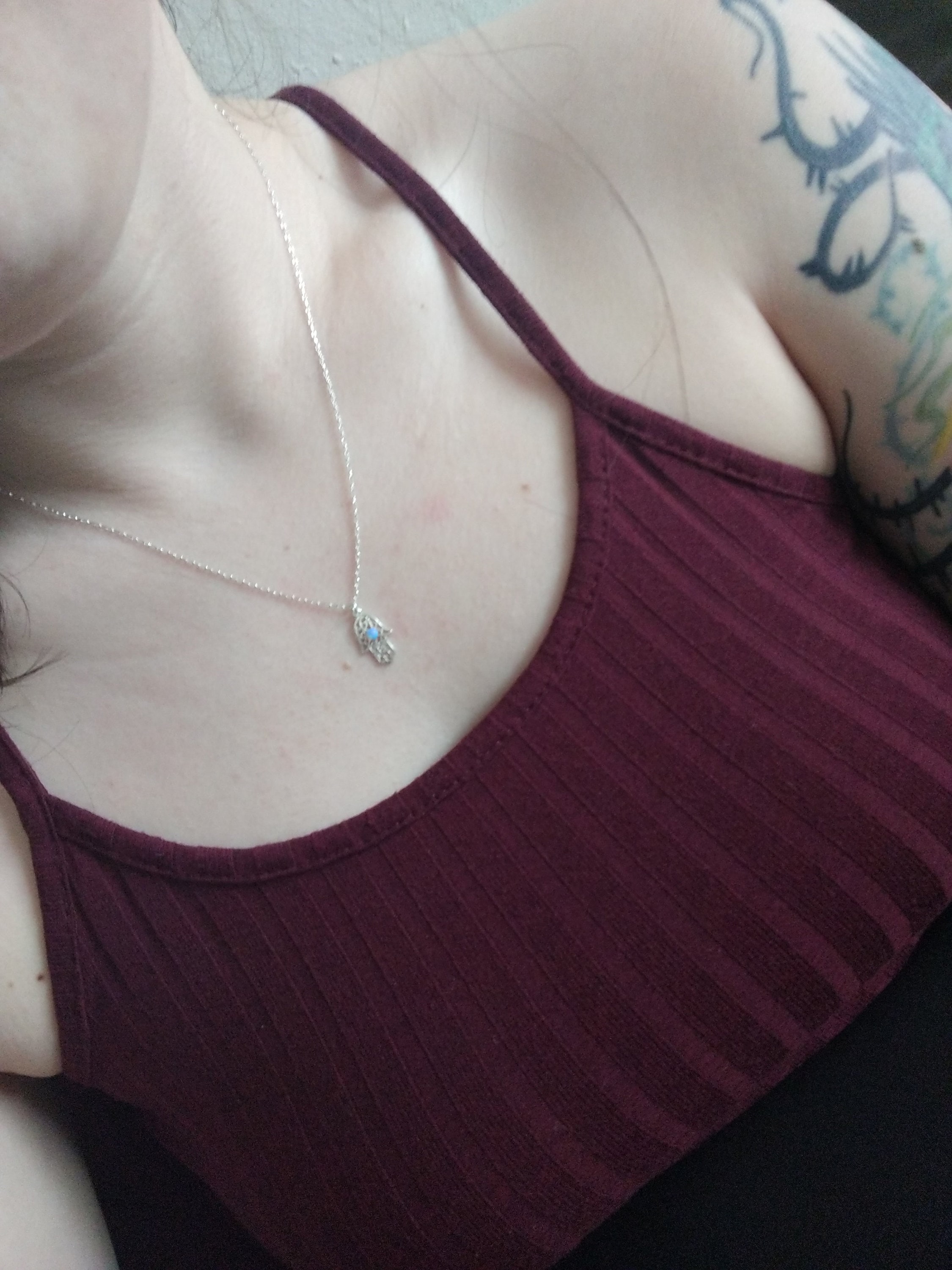 Opal hamsa necklace, gold Hamsa necklace, gold hand necklace, Delicate gold necklace, gold hand blue opal necklace, synthetic opal