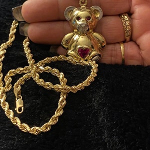 Teddy Bear With Heart Ruby Stone Pendant Real 10K Yellow White - Etsy