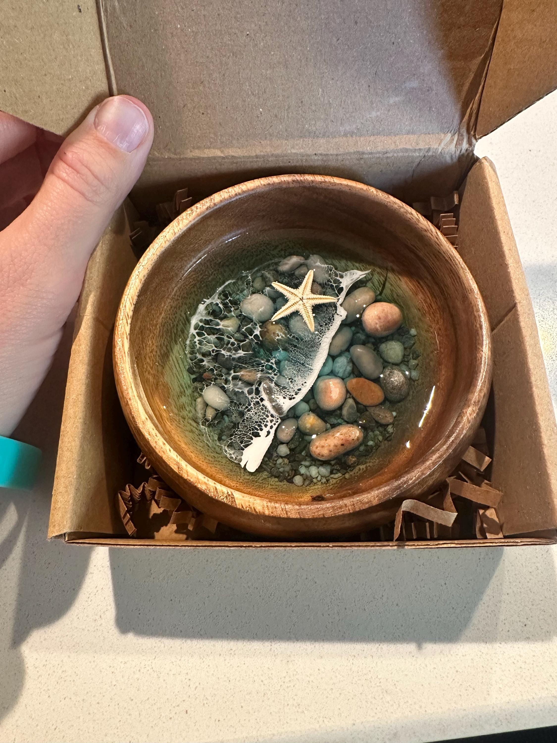 Ozean inspirierte personalisierte Ringschale aus Harz, Geschenk für Sie - Hochzeitsgeschenk - Jubiläumsgeschenk - Schmucktablett - Ringschale aus Holz - Lehrergeschenk