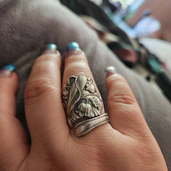 Yellow Jasmine Sterling Spoon Ring, Art Nouveau Spoon Ring, Floral ...