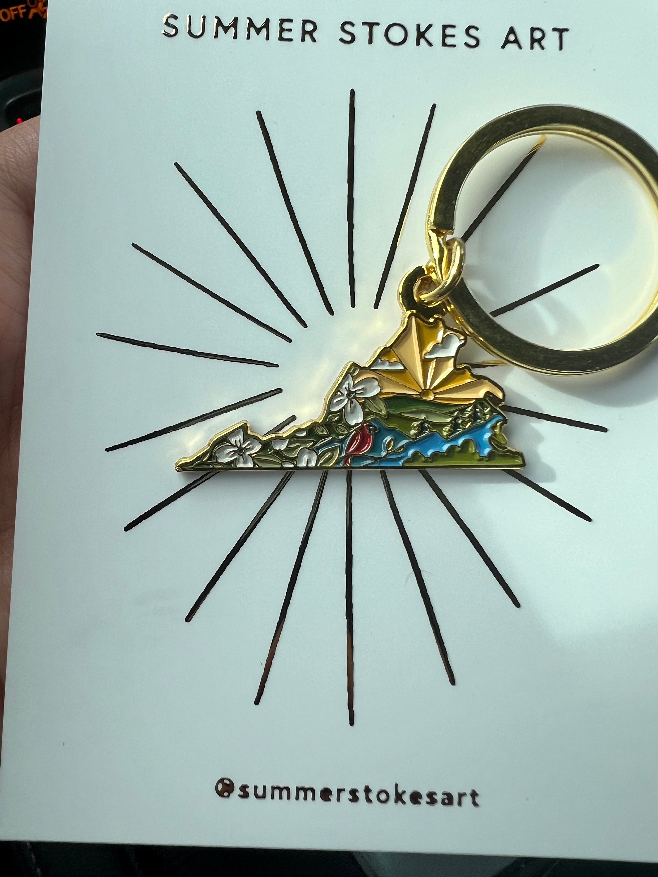 Virginia Gold Enamel Keychain | Virginia Outline Key Ring | Soft Enamel Illustrated State Keychain 1.5&quot;