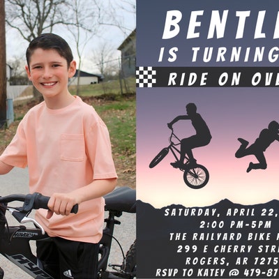 EDITABLE BMX Bike Birthday Invitation, Mountain Bike Party Invite ...