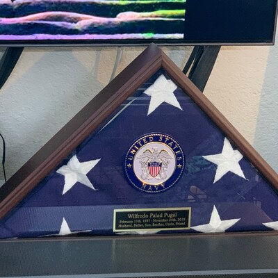 Custom Navy Flag Display Case Made in USA Veterans Gift, Engraved Navy ...