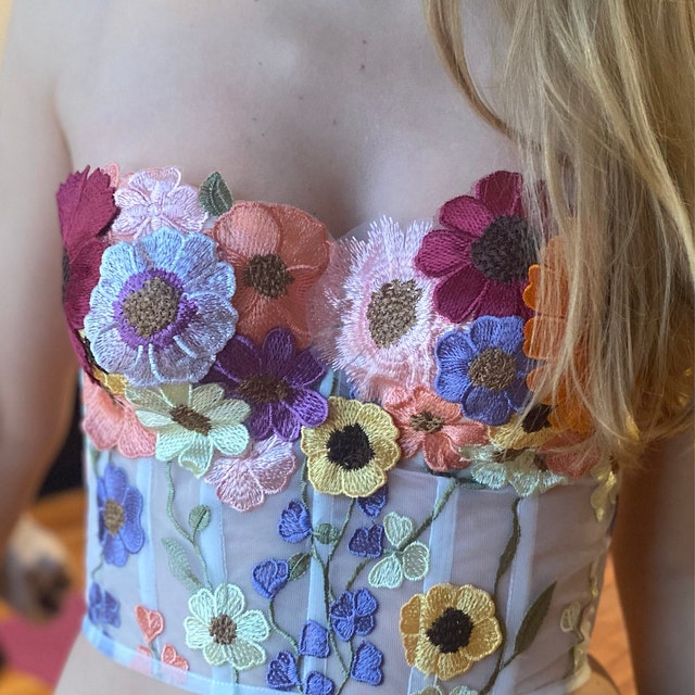 Embroidered Floral Corset Top, Wedding Corset, Floral