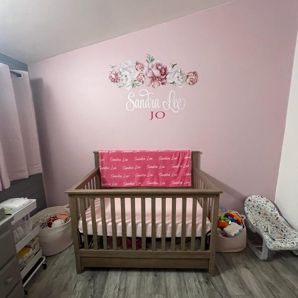Peony Flowers Wall Sticker With Name - Personalized Peony Wall Decal ...