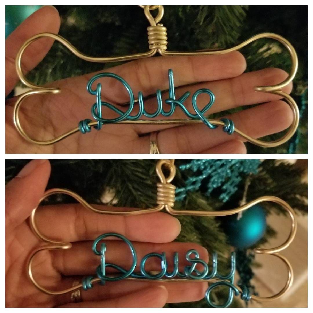 Personalized Pet Ornament - Handcrafted Wire Dog Bone with Pet&#39;s Name - Dog Christmas Gift, Unique Dog Ornament, Hand Shaped Wire Decor