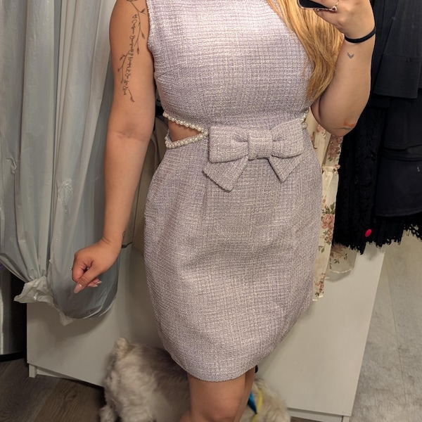 2-Piece Light Pink Long Sleeve Tweed Skirt Suit