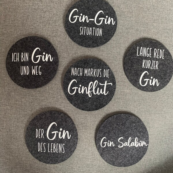 4 Gin-Untersetzer Aus Filz Mit Lustigen Sprüchen – 10x10 Cm, Schwarz, Perfekt Als Geschenk Für Gin-Liebhaber