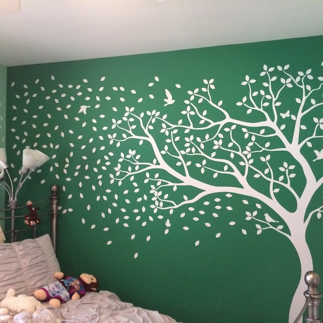 White tree wall decal Scroll branches blossoms leaves and cute Etsy