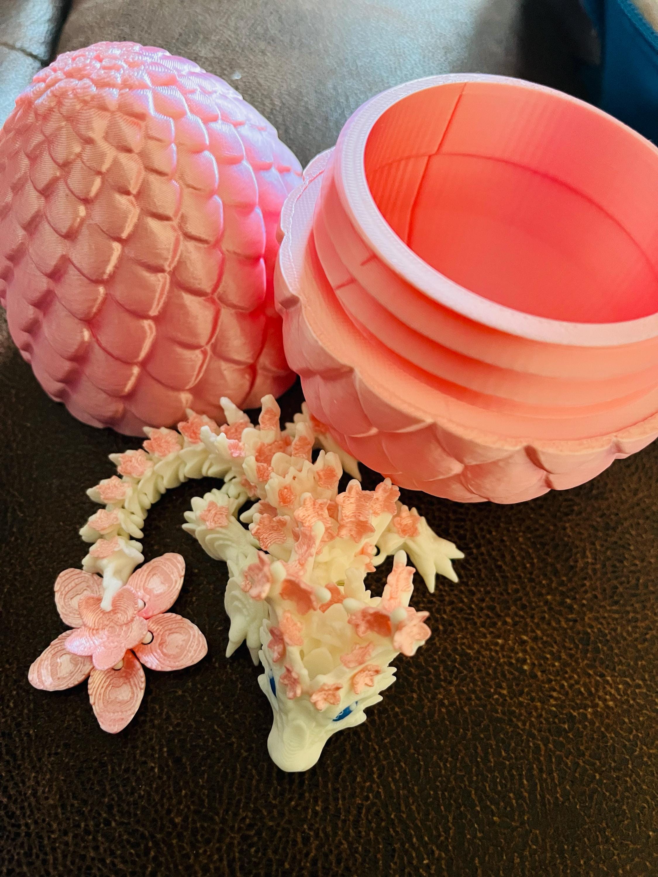 Cherry Blossom BABY Dragon with Dragon Egg - 3D Printed and Fully Articulated 6-inch-long Dragon, Sensory Toy, Fidget Toy, Stocking Stuffer