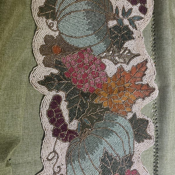 Handmade Bead Table Runner, Multicolour Pumpkin and Flower Fall Runner ...