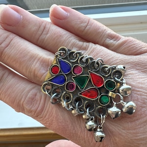 Kuchi Tribal Choker Necklace with Colorful Stones & Bells | Ethnic Boho Jewelry for Women | Statement Silver Big Necklace