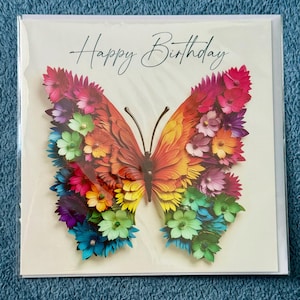 Biglietto Auguri Di Compleanno NIQUEA.D Con Farfalla Trapuntata E Fiore, 15,2x15,2 Cm, Con Busta Rosa - 5