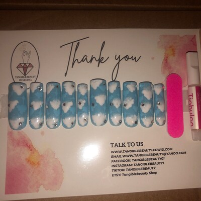 Blue Skies Press on Nails Xxxl Blue Nails Cloud Nails Bling Nails