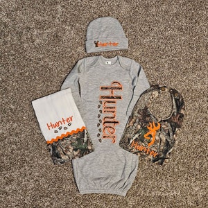 Duck Hunting Themed Baby Gown, Personalized Baby Gown, Monogrammed Baby ...